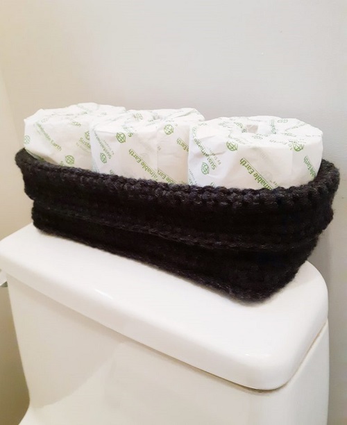 Crochet Black Toilet Paper Basket