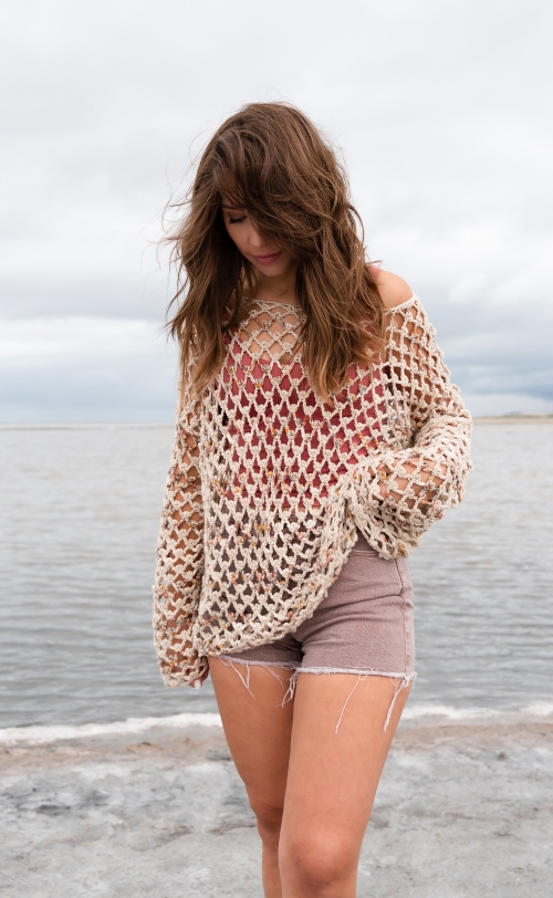 Crochet Oversized Mesh Pullover Top