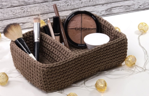 Crochet Makeup Organizer Basket with Dividers
