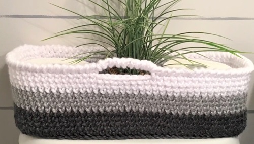 Crochet Rectangle Basket with Handles