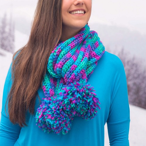 Crochet Pompom Parade Scarf