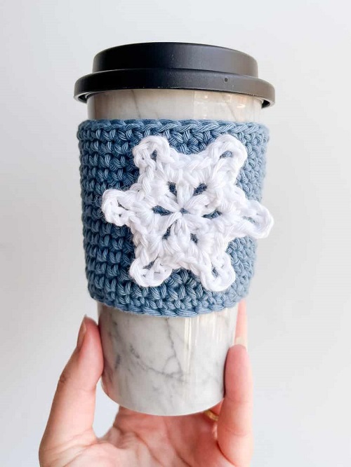 Snowflake Coffee Cup Cozy Free Crochet Pattern