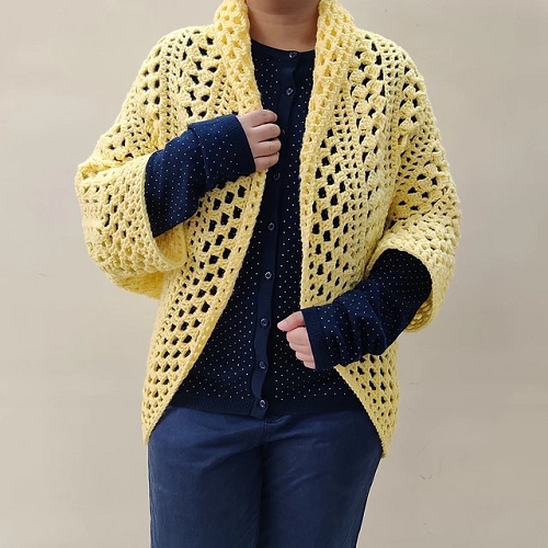 Crochet Yellow Diamonds Cocoon Shrug