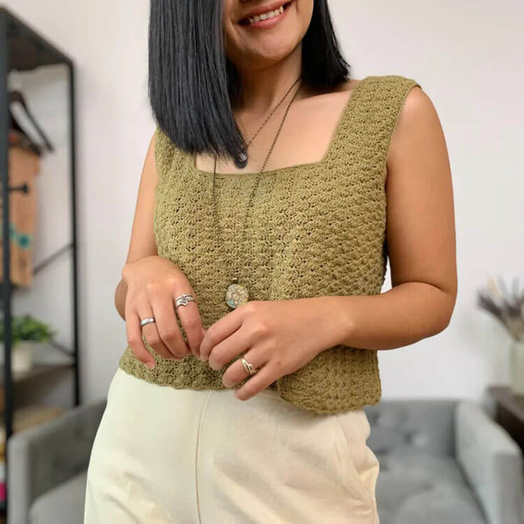 Solid Shell Stitch Tank Top