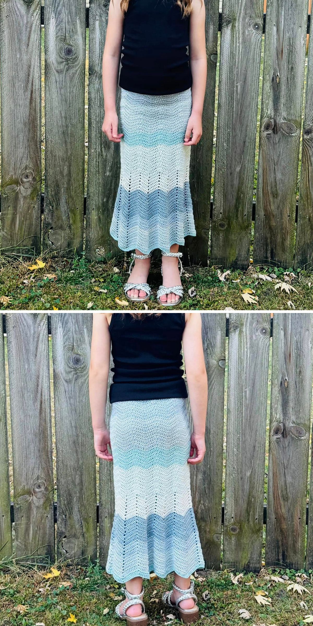 A crochet chevron skirt in blue shades