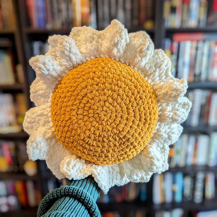 Crochet Flower Pillow White Petals