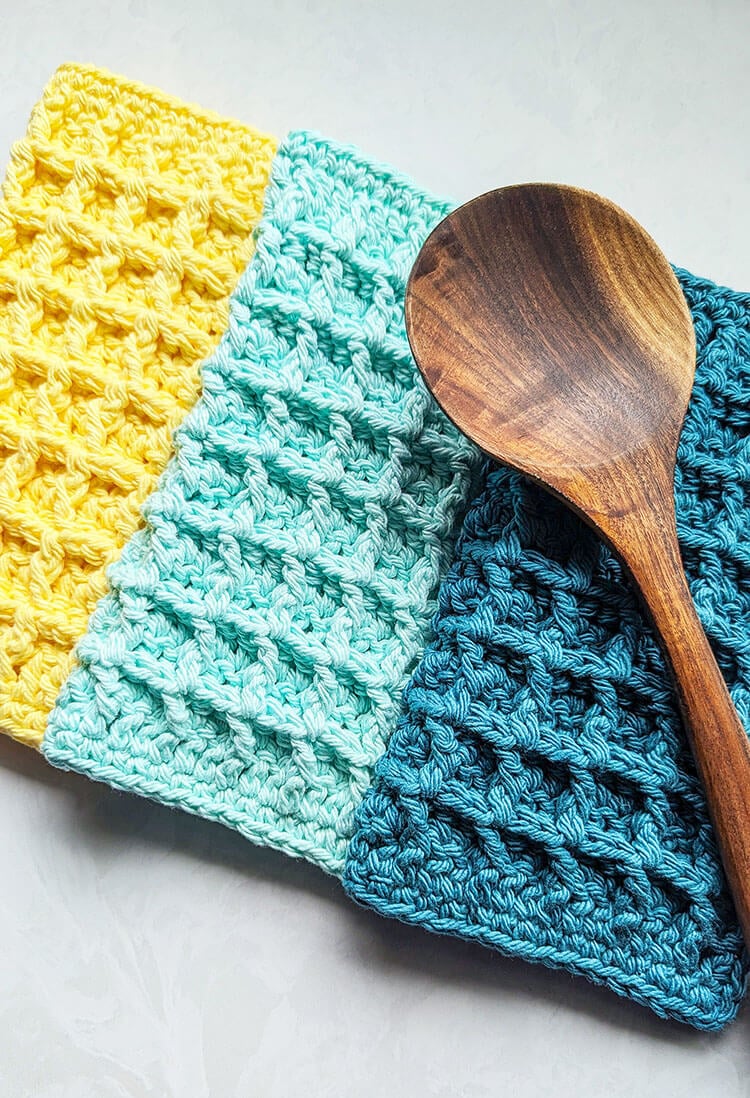 Waffle Stitch Dishcloth with Wooden Spoon