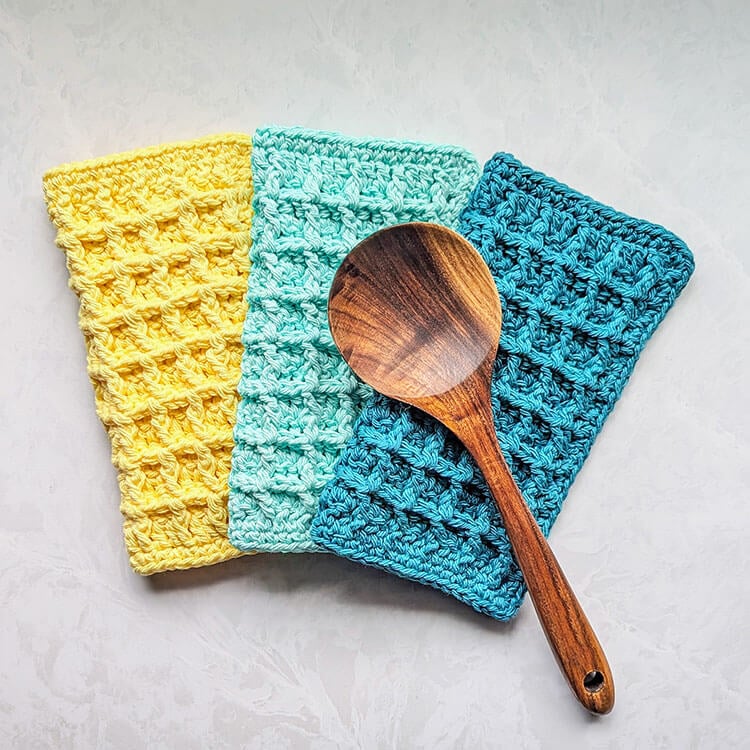 Waffle Stitch Dishcloth Yellow and Blue