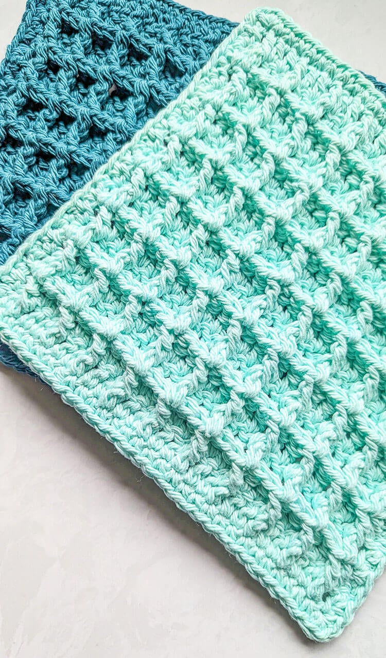 Waffle Stitch Dishcloth Close Up View