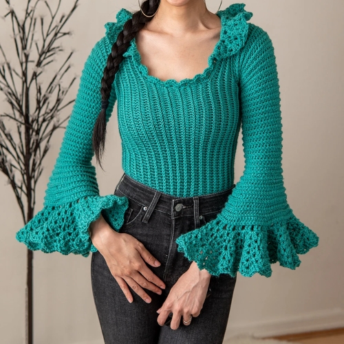 Crochet Bell Sleeve Ruffle Top
