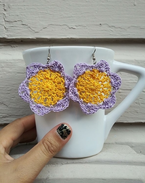 Crochet Floral Hoop Earrings