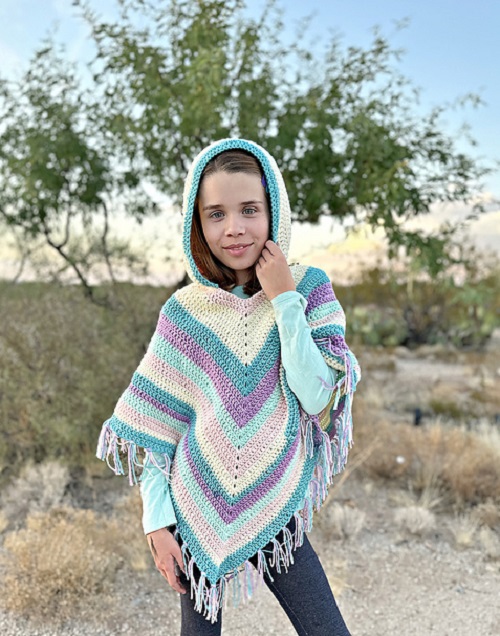 Kid’s Hooded Poncho Crochet Pattern