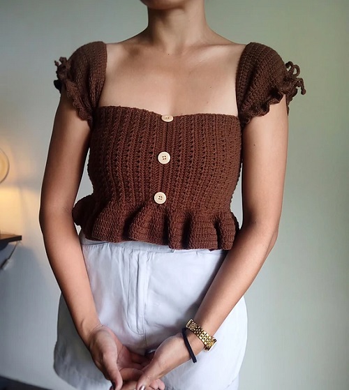 Ruffled Sleeve and Bottom Lace Top