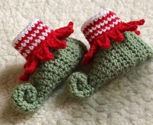 Christmas Elf Crochet Baby Booties
