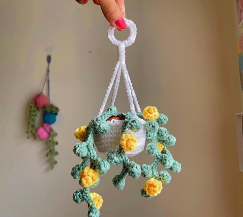 Crochet Mini Hanging Flowering Vine Plant