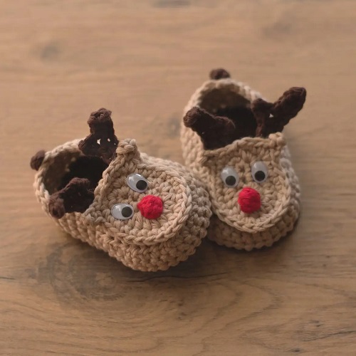 Crochet Reindeer Baby Booties