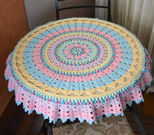 Gorgeous Round Crocheted Tablecloth