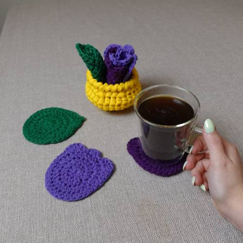 Crochet Tulip Flower Pot Coaster Holder
